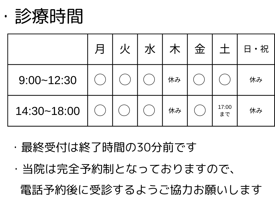 中島歯科クリニックの診療時間